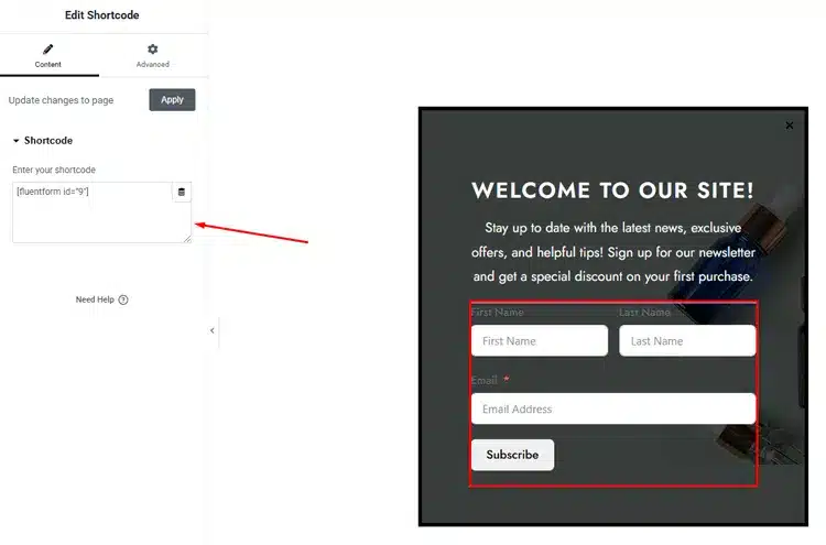 Paste the Shortcode