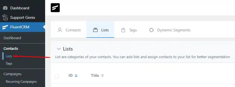 Navigate to the Lists