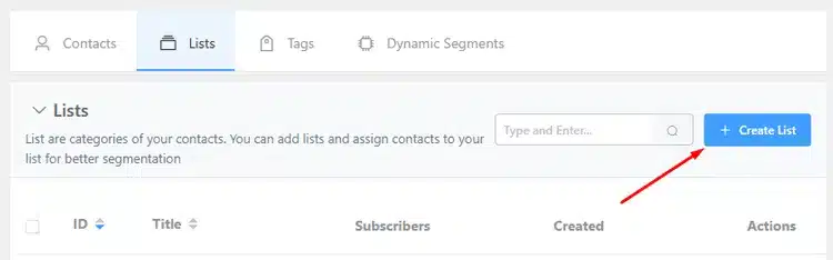 Click on the Create List Button