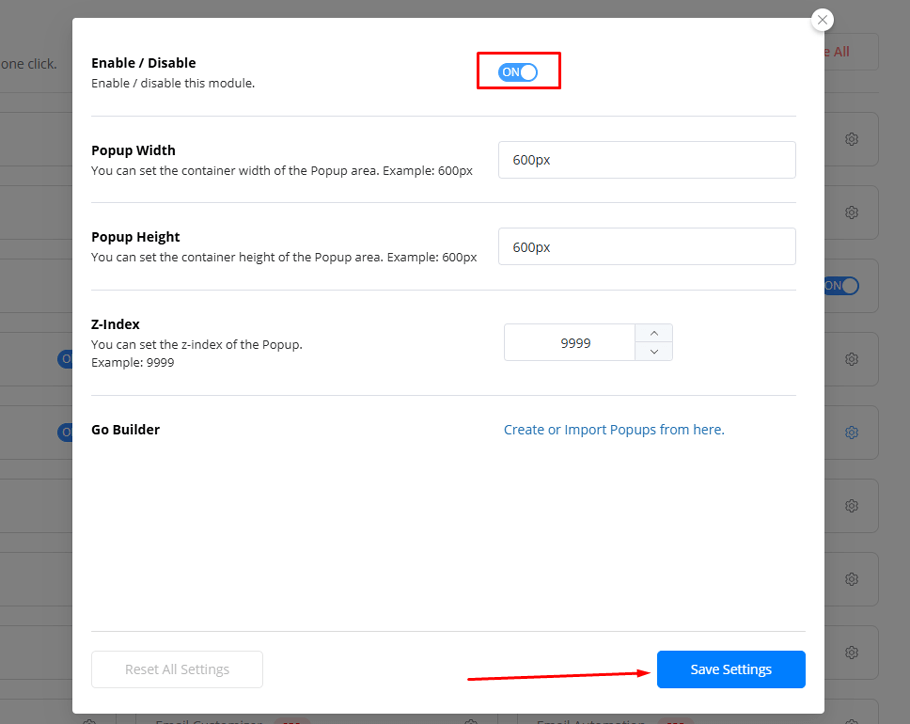 Click on the Save Settings Button