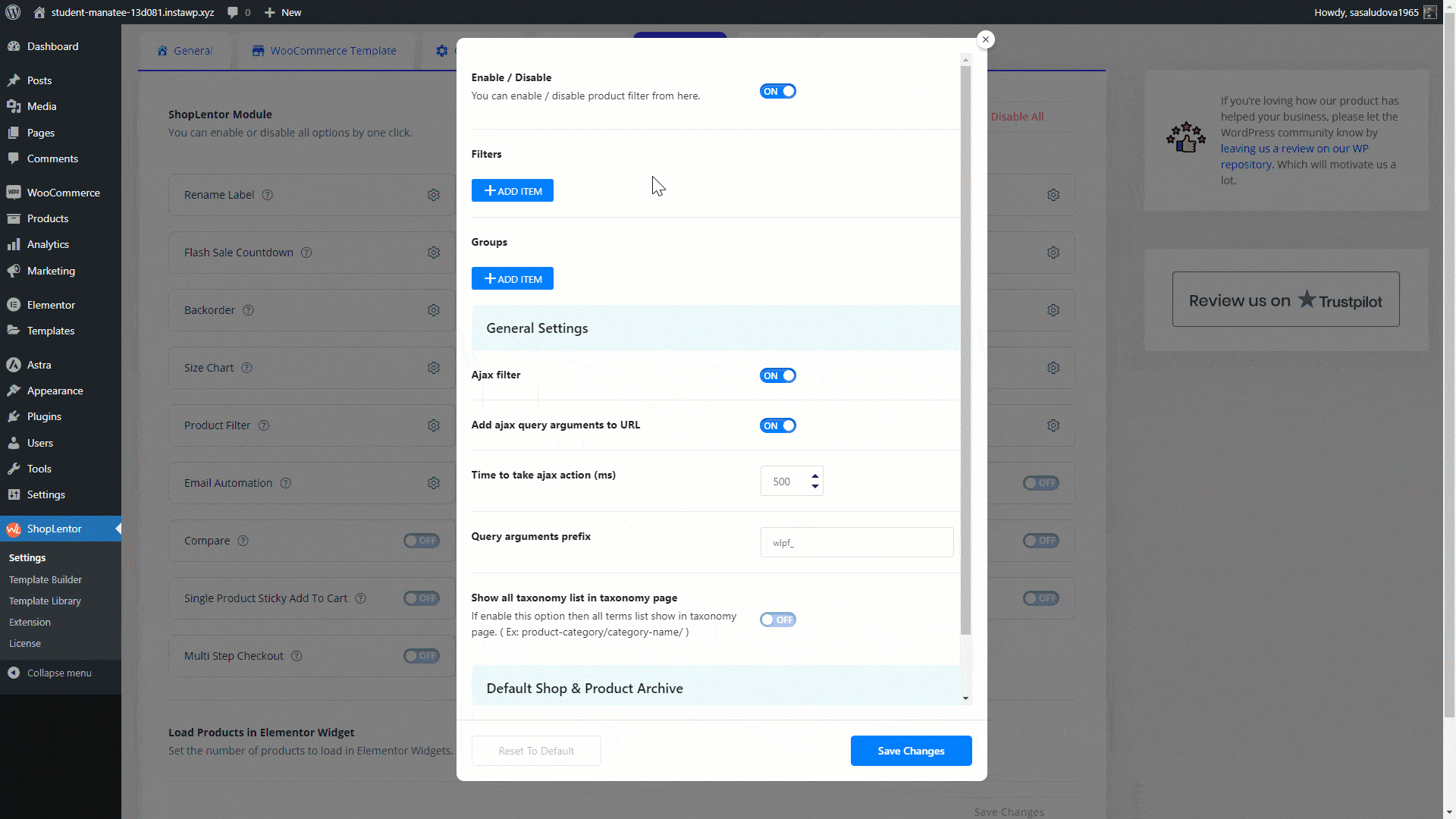 Set Up Product Filter Settings