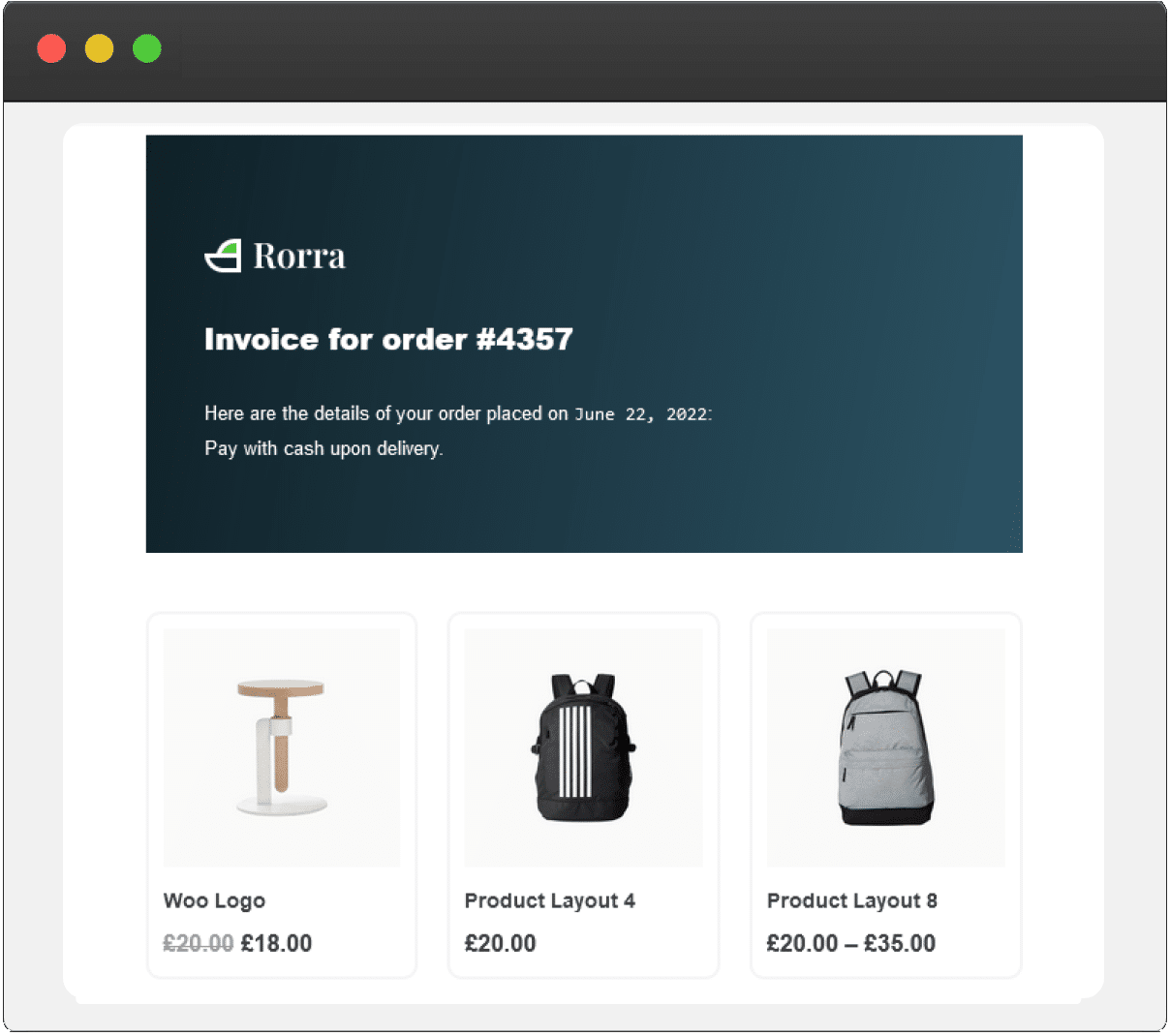 Email Invoice Details Layout - Email Customizer