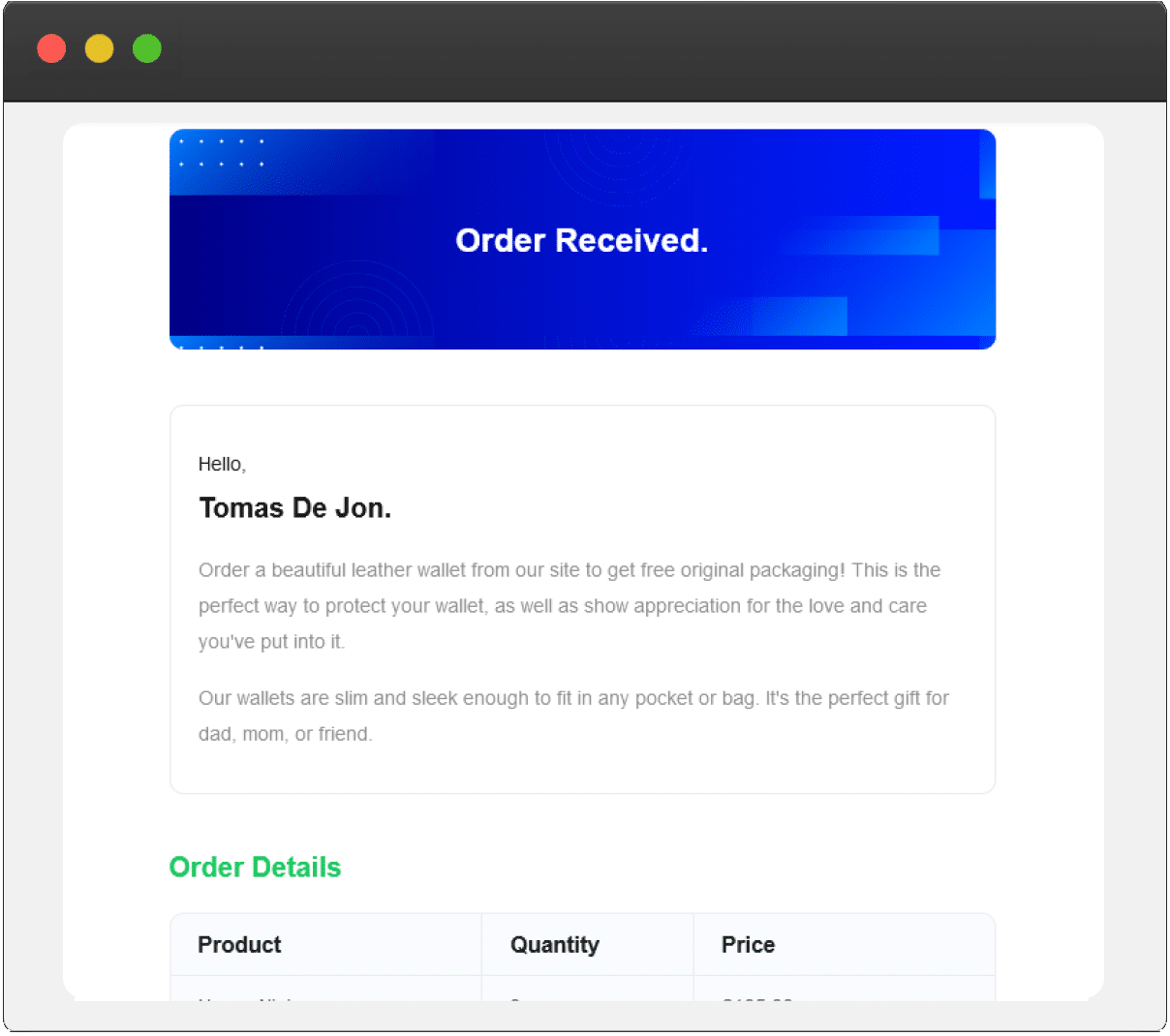 Email New Order Layout 1 - Email Customizer