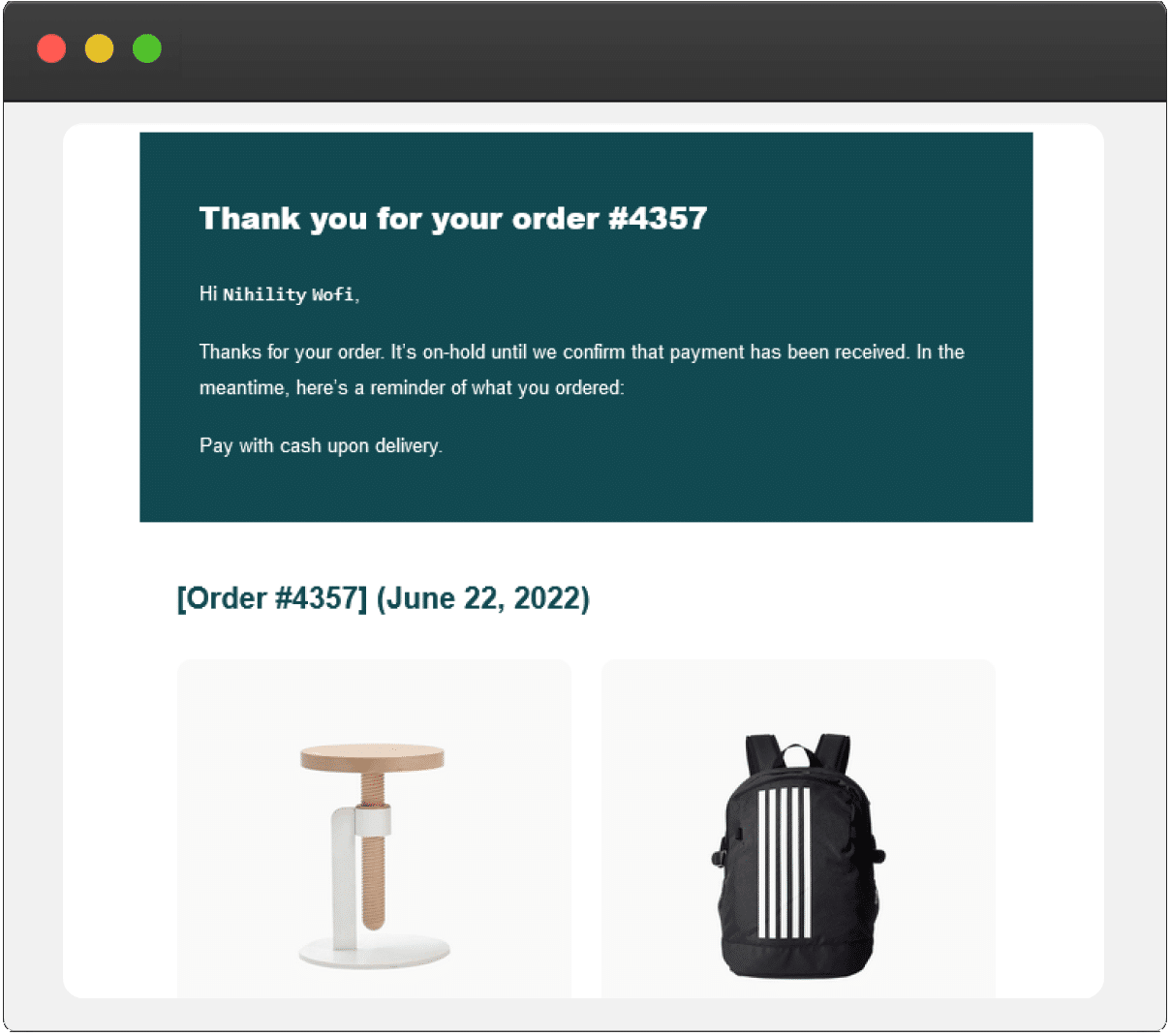 Email Order On-hold Layout - Email Customizer