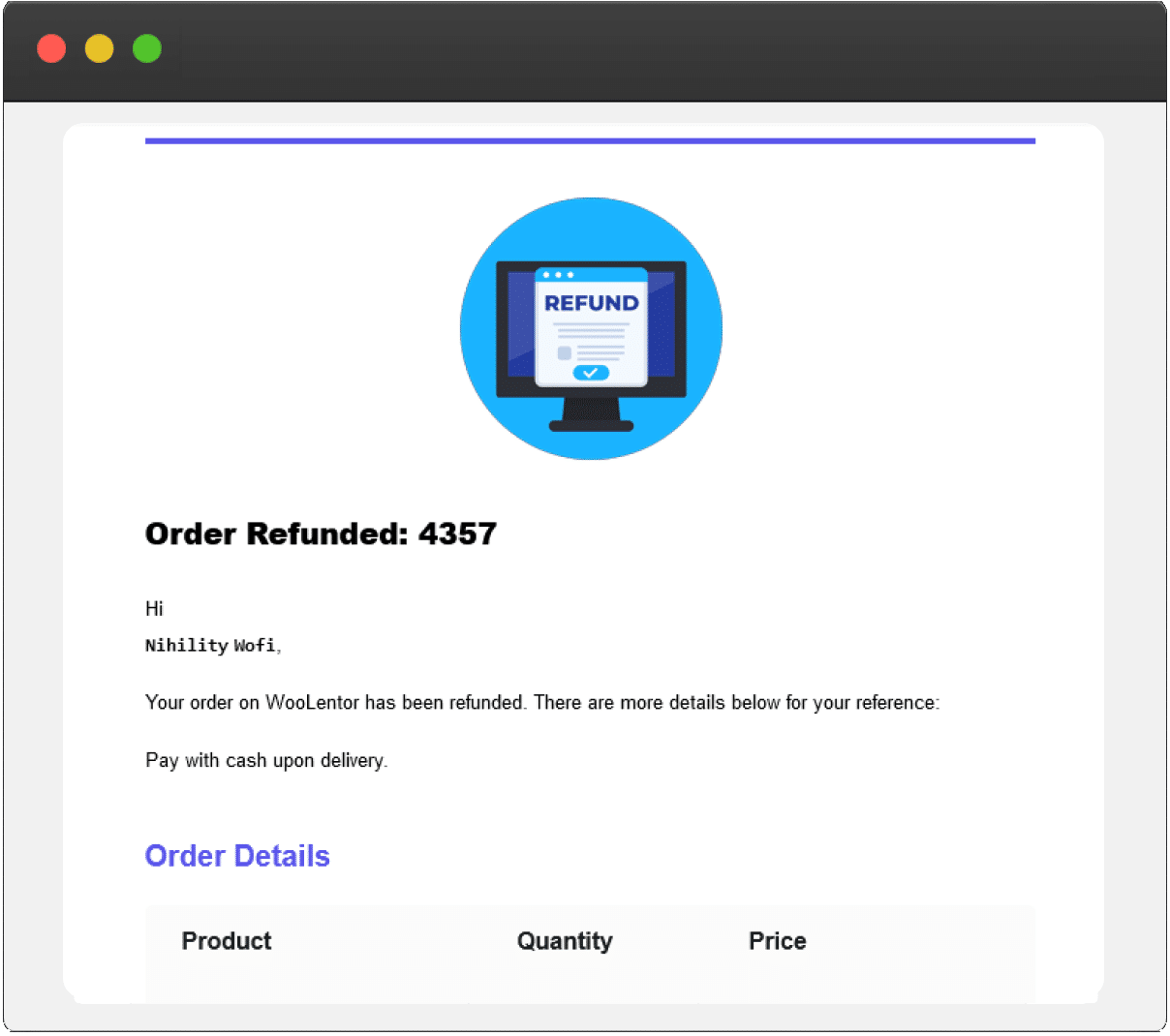 Email Refunded Order Layout - Email Customizer