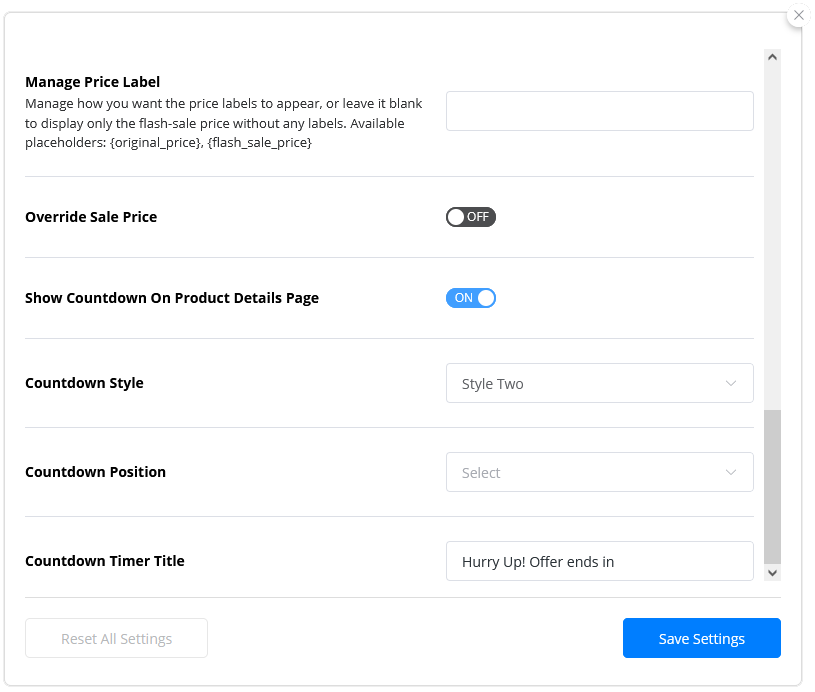 Flash Sale event settings interface showing Black Friday promotion configuration with date range and category targeting options