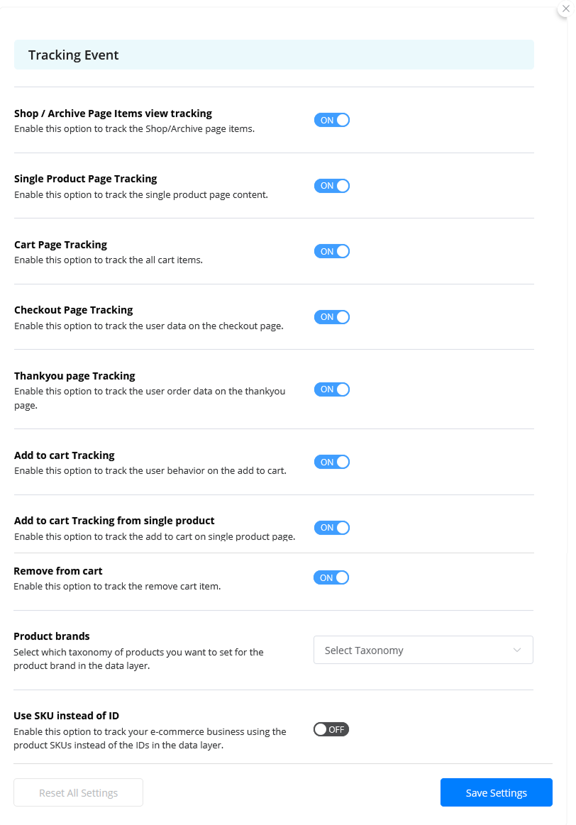 GTM Event Tracking Options