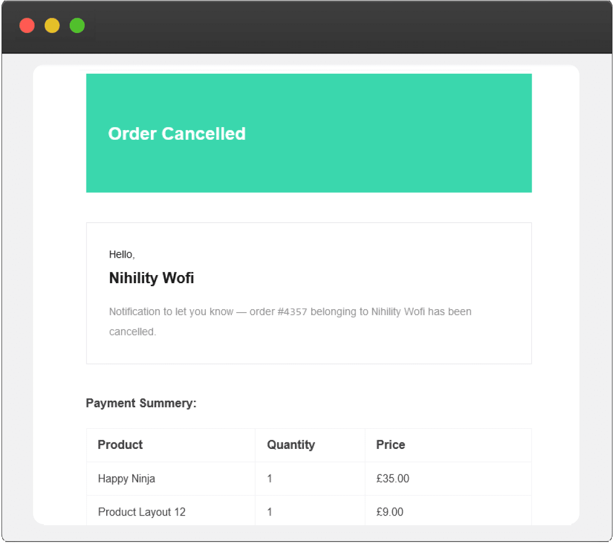 Order Cancelled Layout 1 - Email Customizer