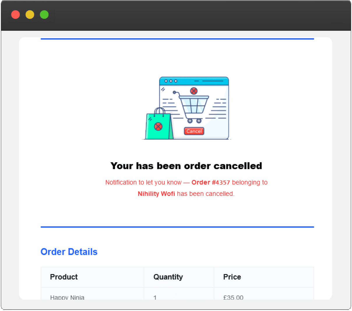 Order Cancelled Layout 2 - Email Customizer