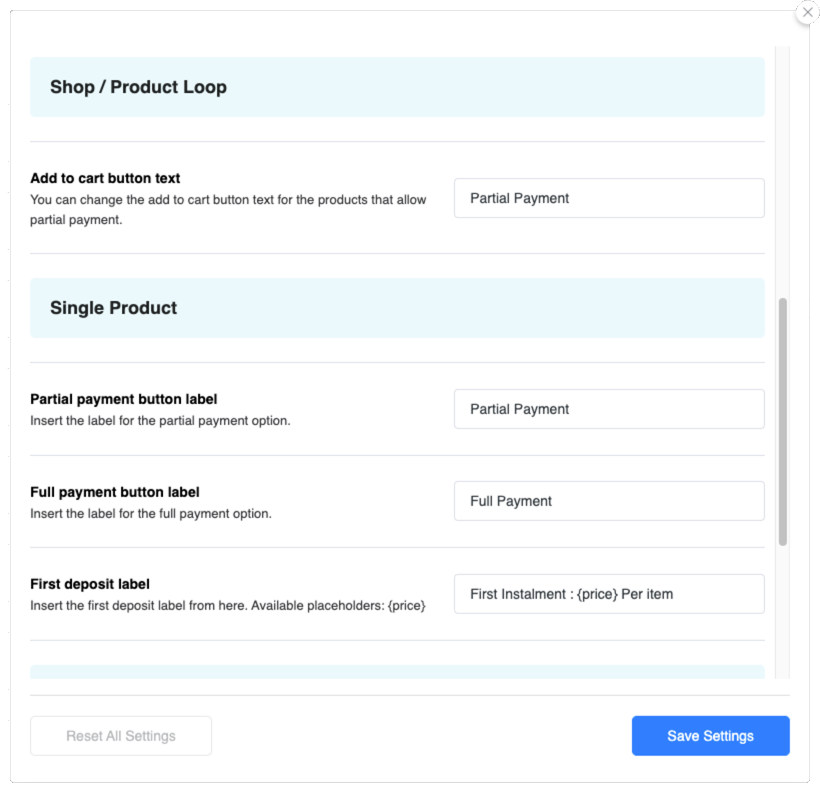 Configuration Options Image - Partial Payment