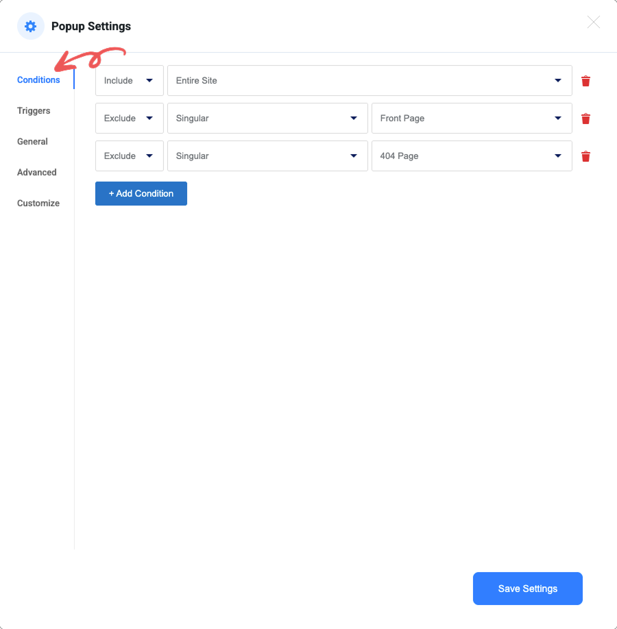 Setting Conditions Image - Popup Builder