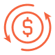 Dollar sign with circular arrows icon - Represents "Recurring Transactions" indicating payouts apply to all recurrences from returning customers