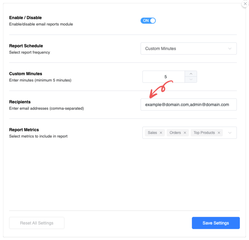 Configure Recipients Image - Sales Report Email