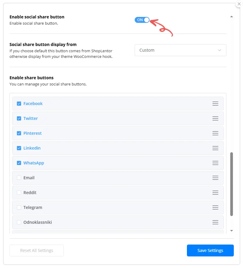 Social Share Button Settings