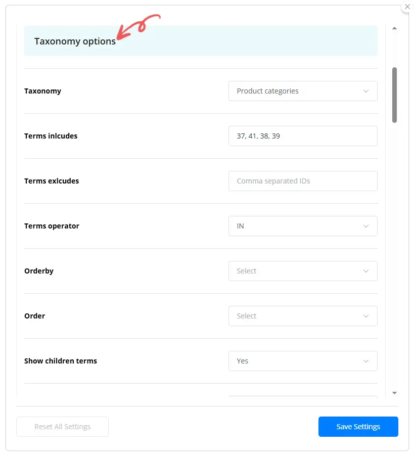 Taxonomy Filter Management Image - Product Filter