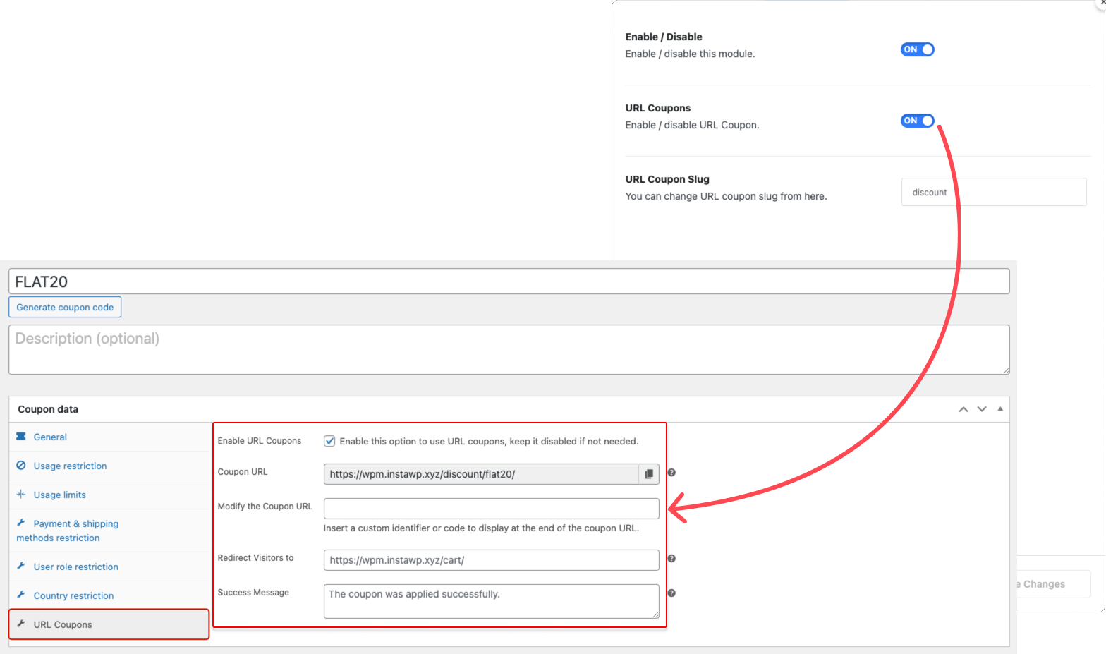 URL Coupon Settings