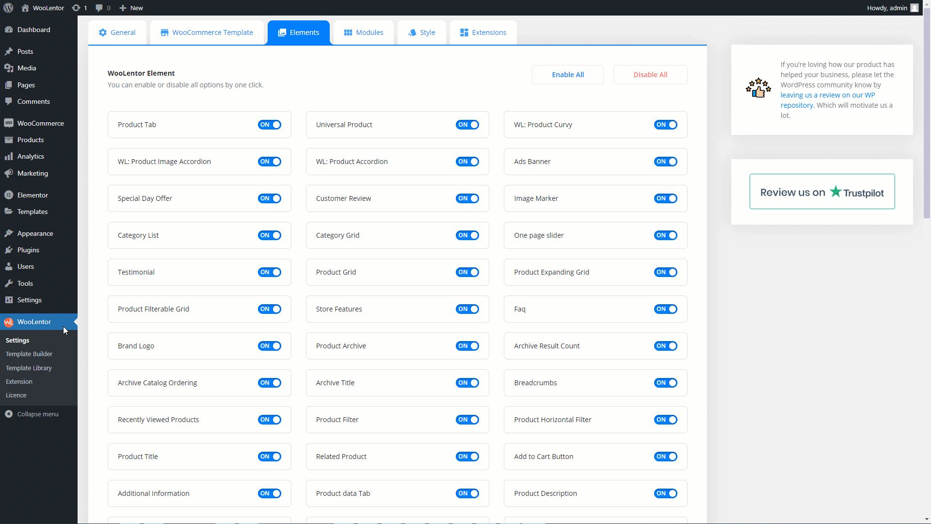 WooLentor One page slider Widget