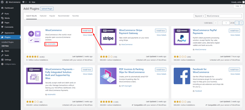Install WooCommerce Plugin