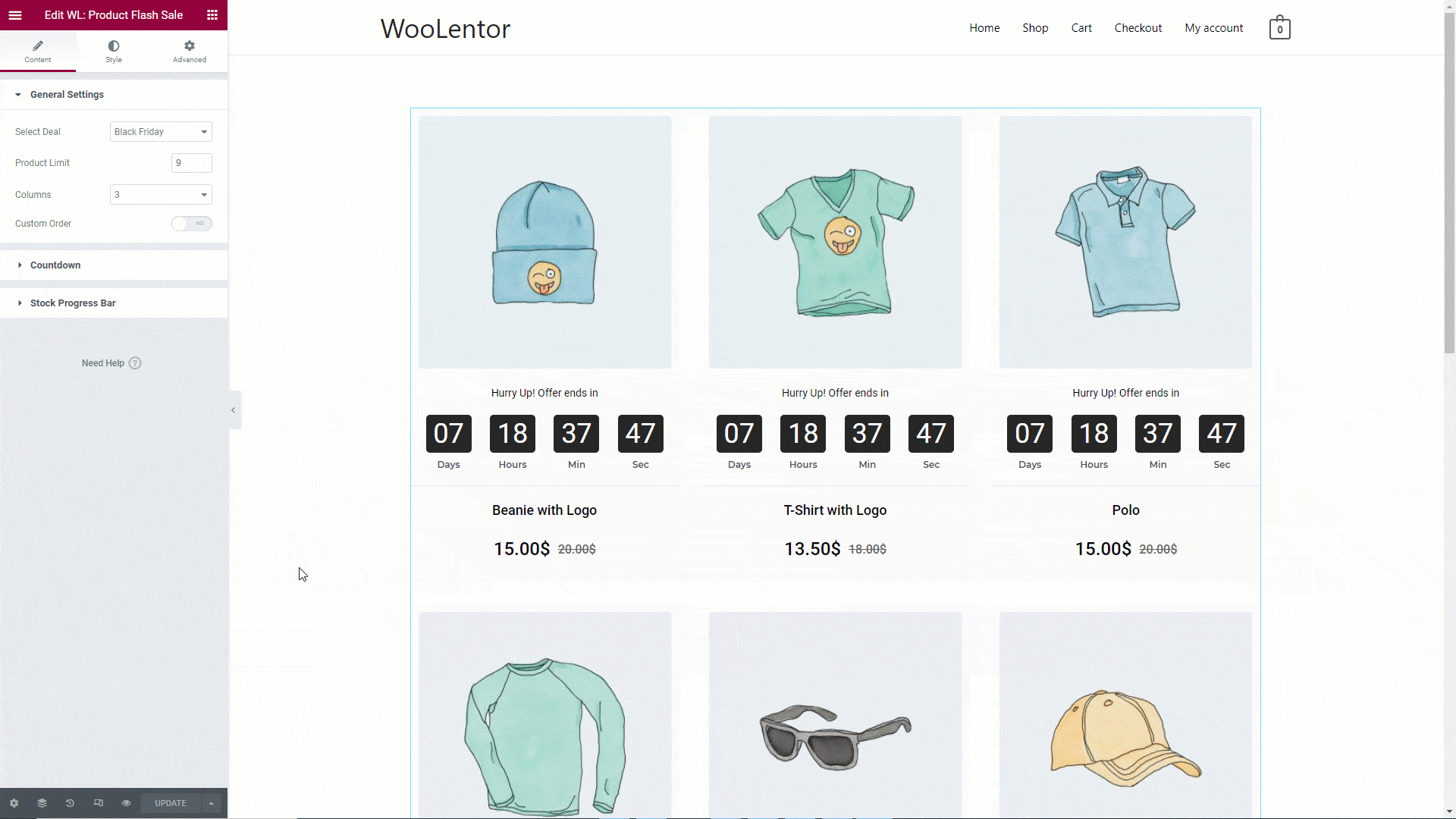 Woolentor flash sale module