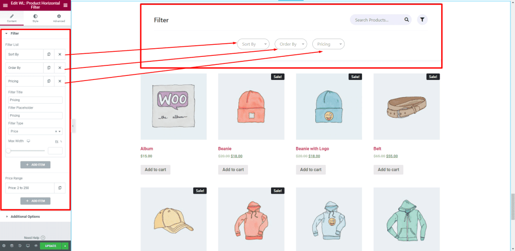 Product Horizontal Filter