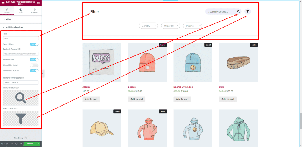 Product Horizontal Filter Additional Options