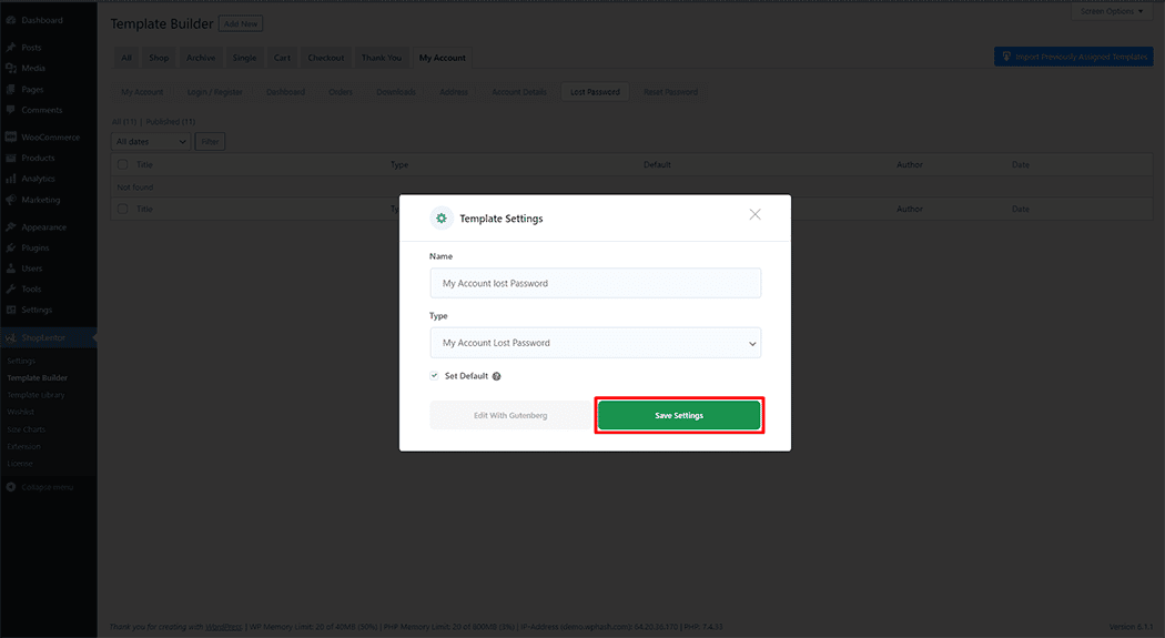 My Account Lost Password