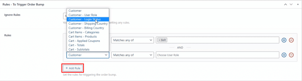 Order bump rules