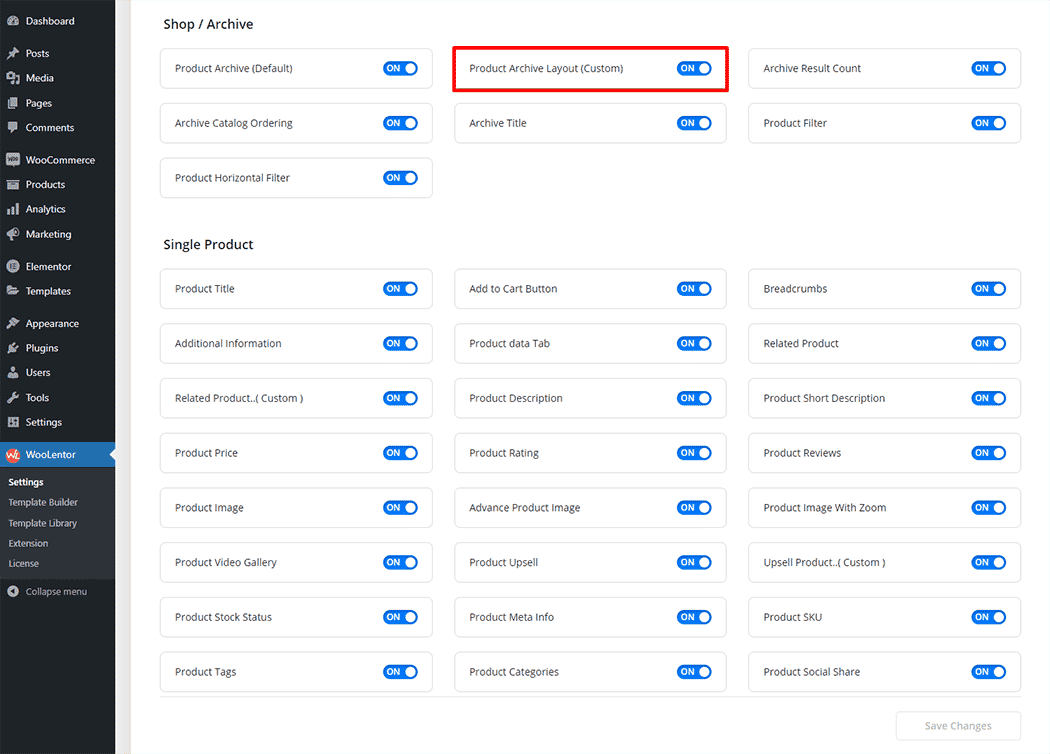 Product Archive Layout (Custom)
