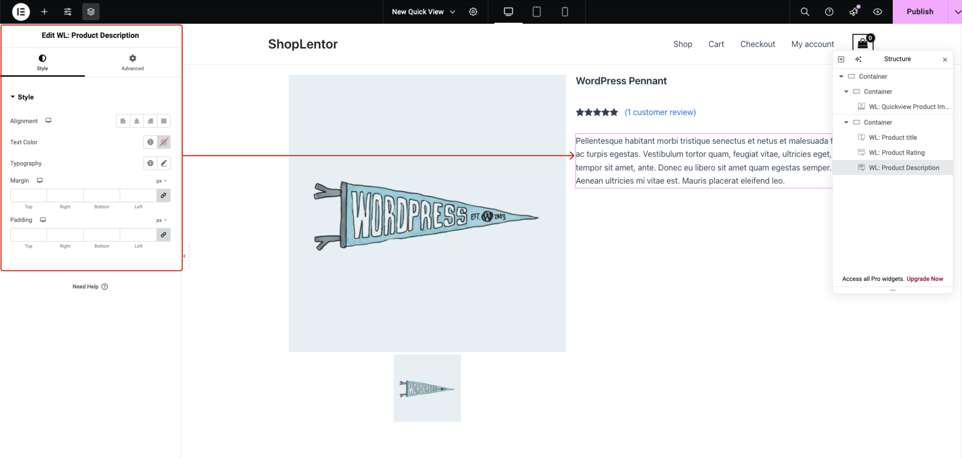 Product Description for quick view