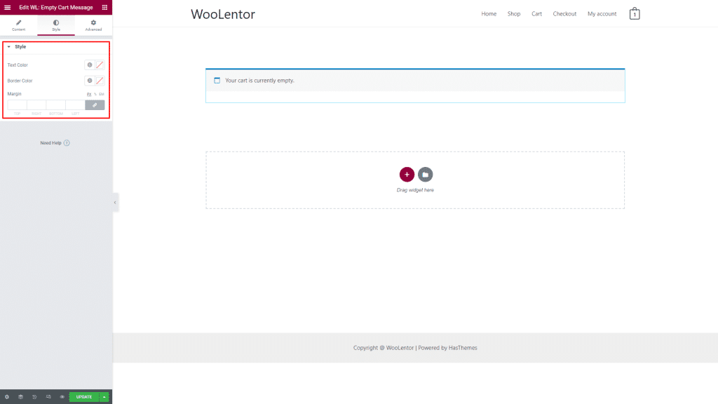 WooLentor Empty Cart Message Widget Style