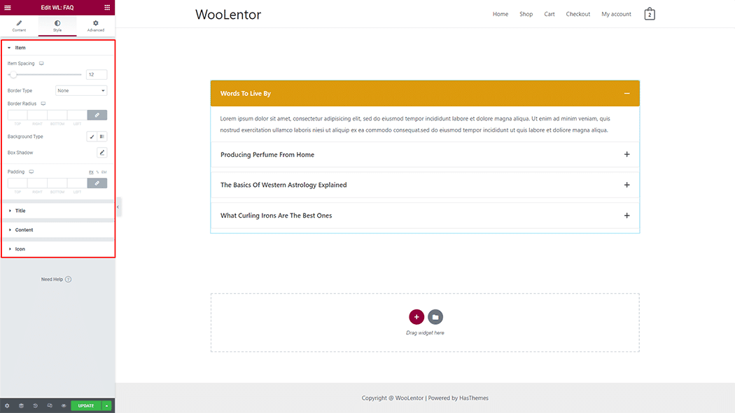 WooLentor Faq Widget