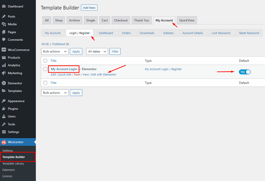 WooLentor My Account Login page Template