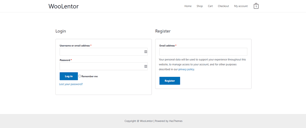 WooLentor My Account Login page Template