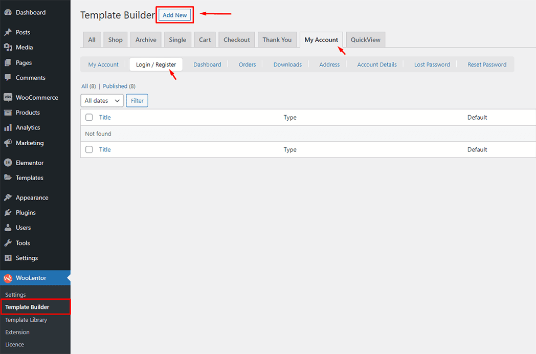 WooLentor My Account Login page Template