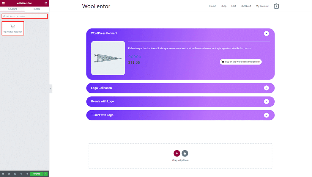 WooLentor Product Accordion Widget