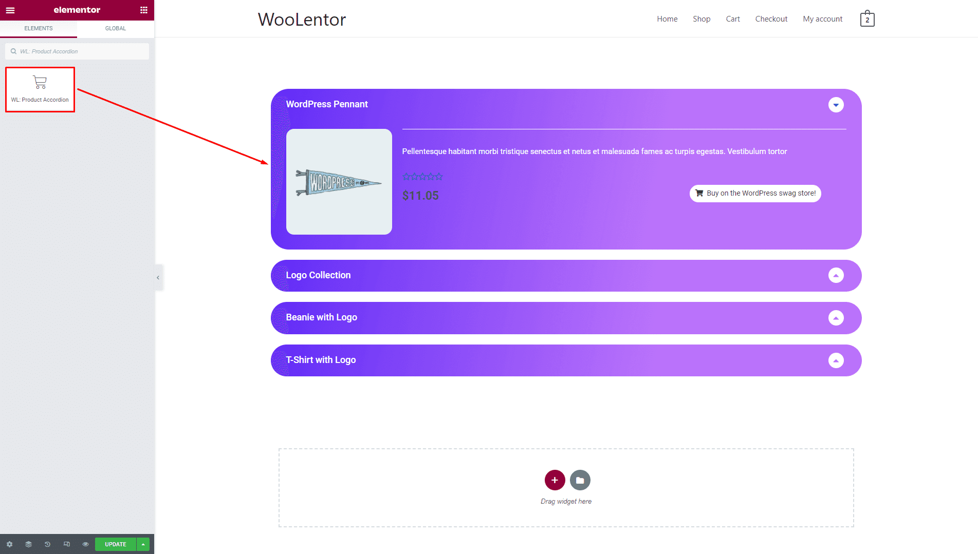 WooLentor Product Accordion Widget