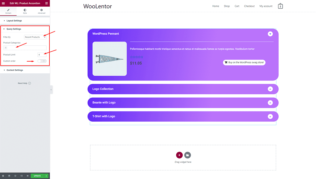 WooLentor Product Accordion Widget