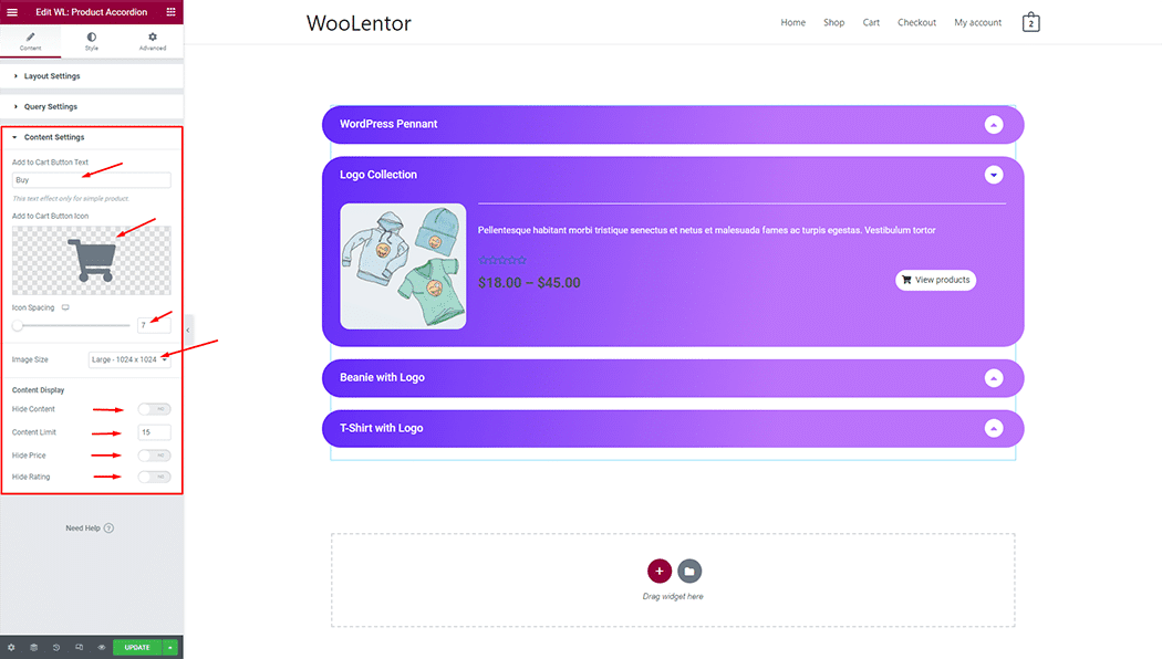 WooLentor Product Accordion Widget