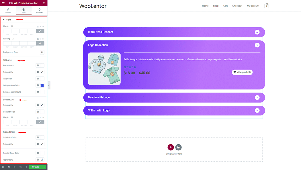 WooLentor Product Accordion Widget