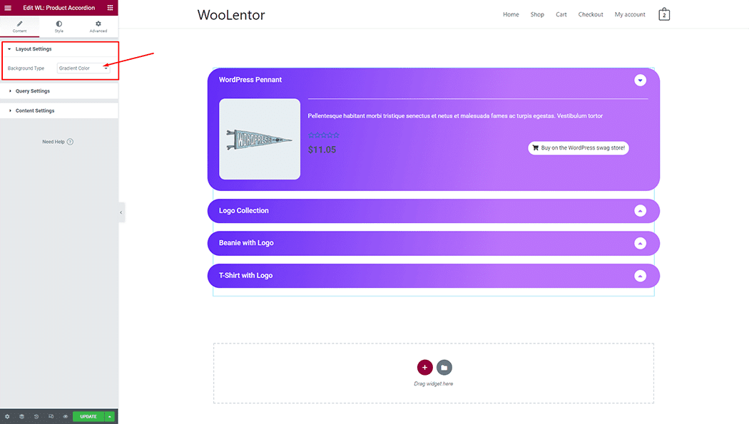 WooLentor Product Accordion Widget