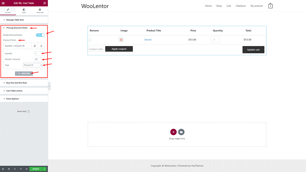 WooLentor Product Cart Table Widget