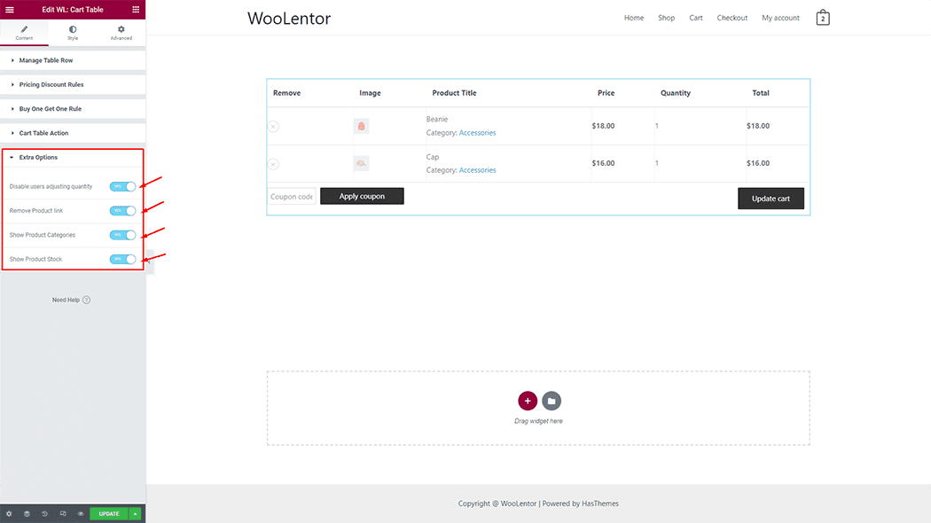 WooLentor Product Cart Table Widget