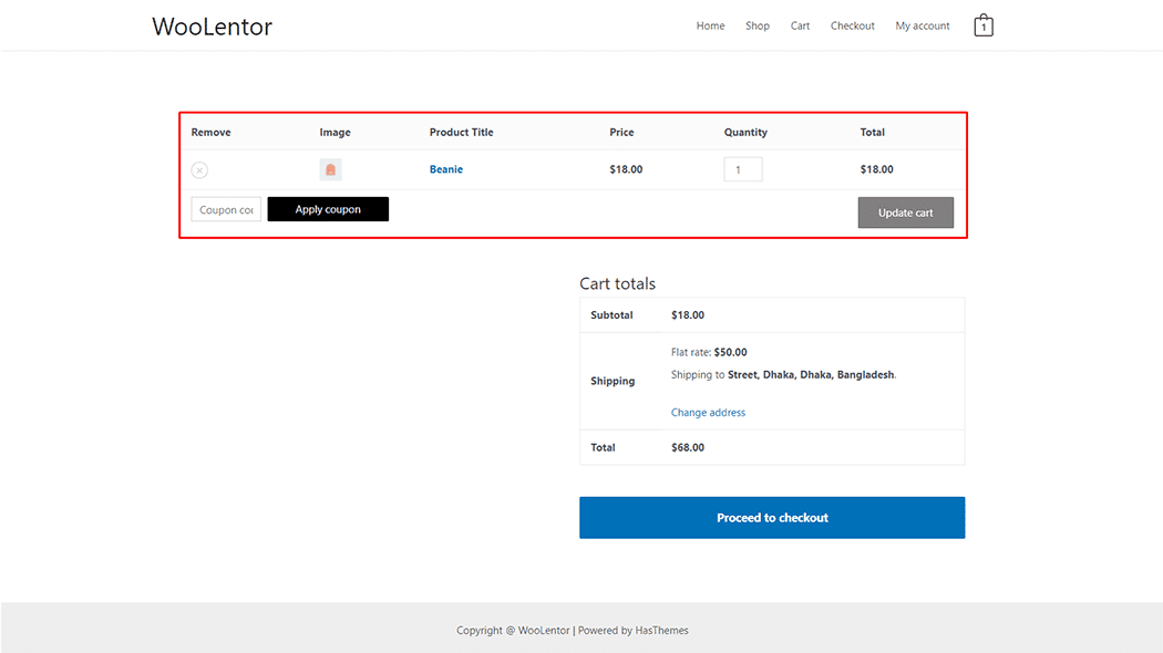 WooLentor Product Cart Table Widget