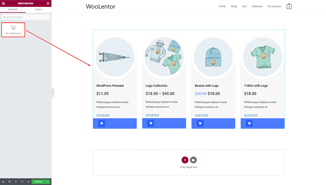 WooLentor WL: Product Curvy Widget