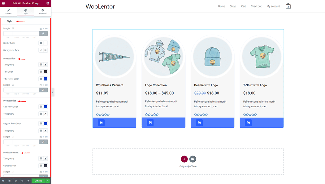 WooLentor WL: Product Curvy Widget