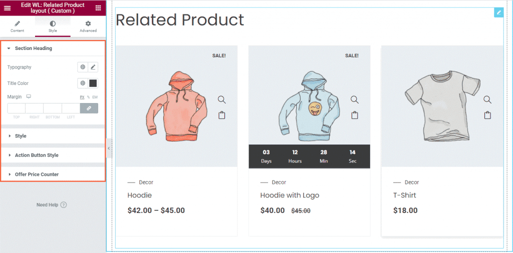 Woolentor related product section heading