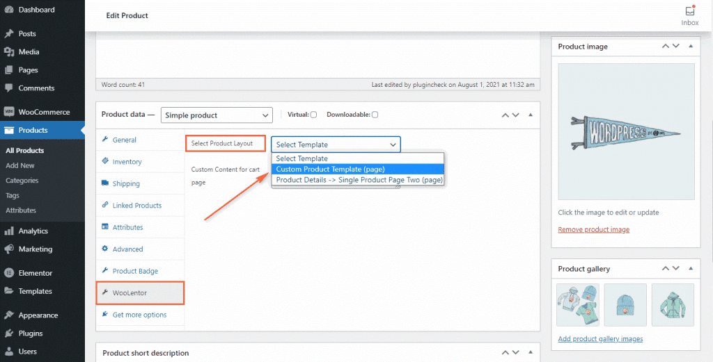 Specific product edit options